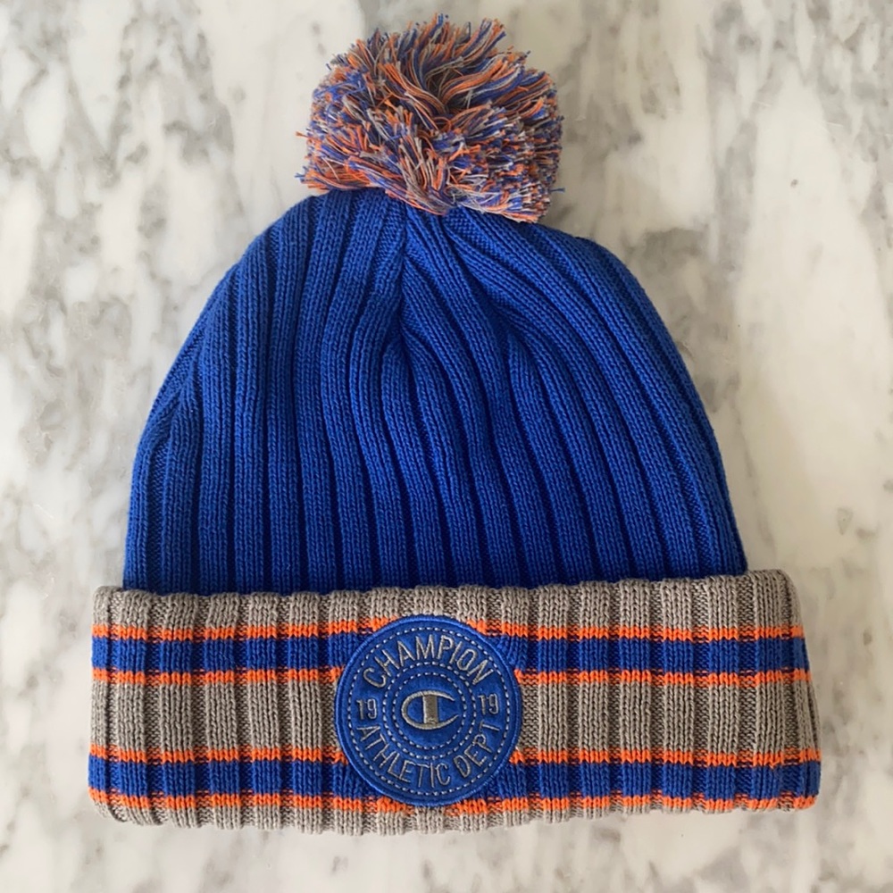 Never Worn: Champion Striped Knit Pom Beanie